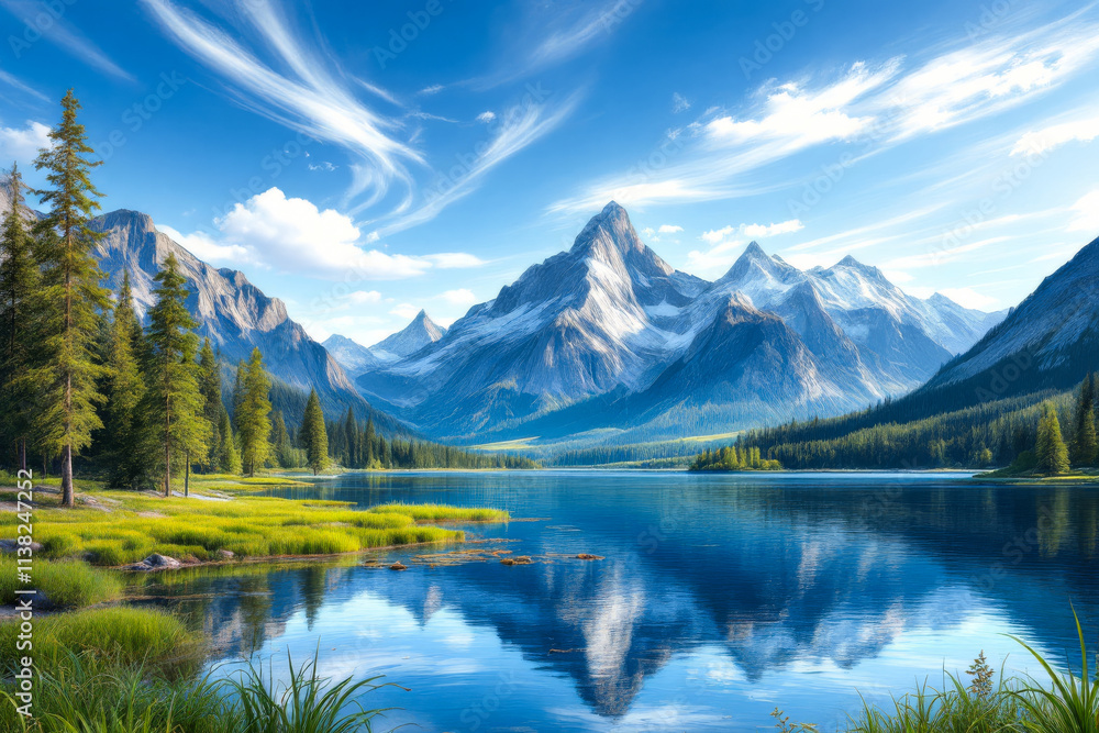 Beautiful mountain landscape with a lake in the foreground Beautiful mountain landscape with a lake in the foreground