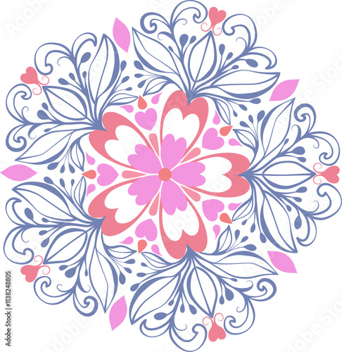 Floral Whirlwind: Round Pattern in Pink, Purple, Orange, and Azure Palette