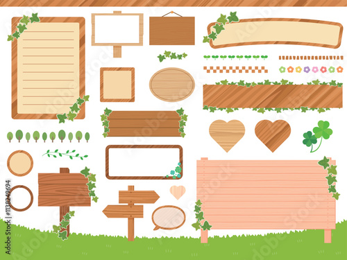 木製看板のイラストセット
