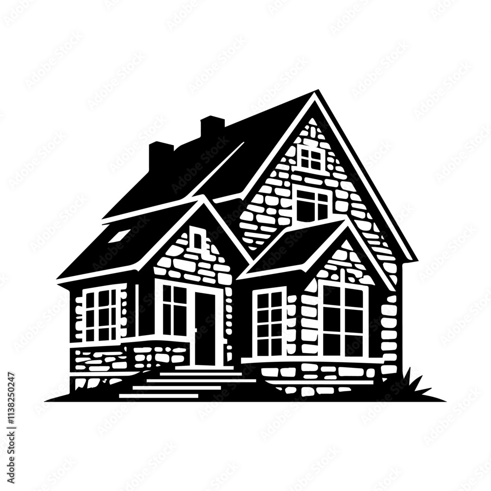 Fototapeta premium Simple Vector Icon of a Stone houses – Logo Design Illustration
