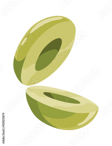 Olives green fruits. Vegan organic natural product. Vector drawing plant isolated on white background