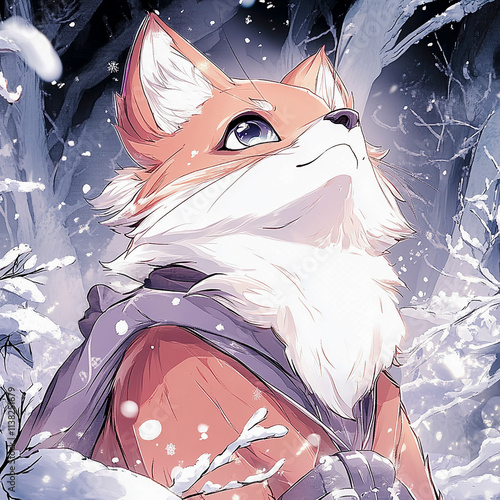 Fox in winter, anime