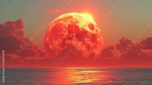 Blood Moon Rising Over a Calm Ocean: A Celestial Masterpiece