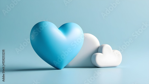 white heart on blue background