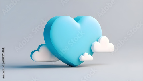 white heart on blue background