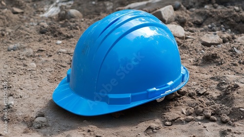 Blue Safety Helmet on Construction Site - Protecting Workers photo