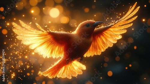 Golden Bird of Paradise: A Digital Painting of  Enchantment and Freedom