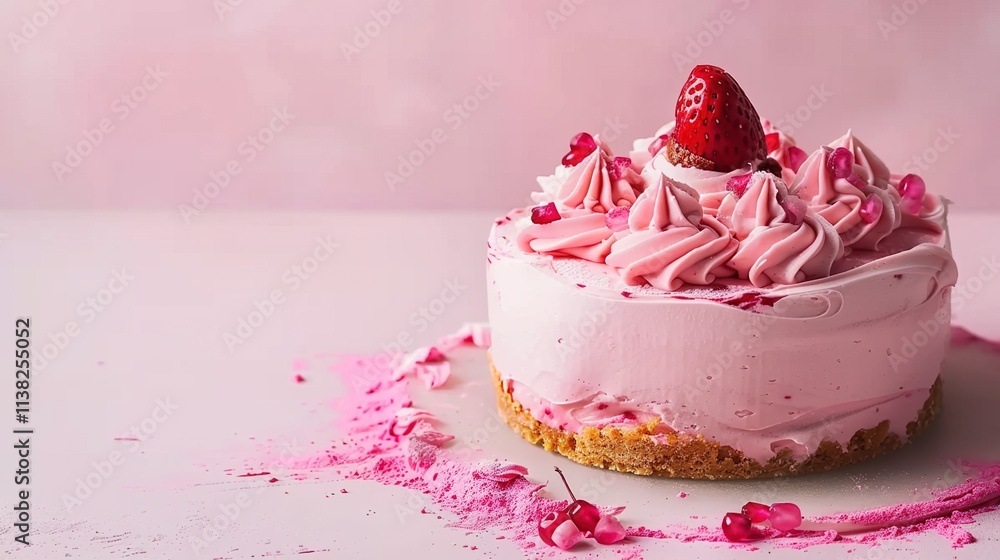 birthday cake forms a charming background. The pink color gives a soft and festive look. The cake has a smooth surface and is likely decorated with various elements. It brings a sens birthday cake forms a charming background. The pink color gives a soft and festive look. The cake has a smooth surface and is likely decorated with various elements. It brings a sens