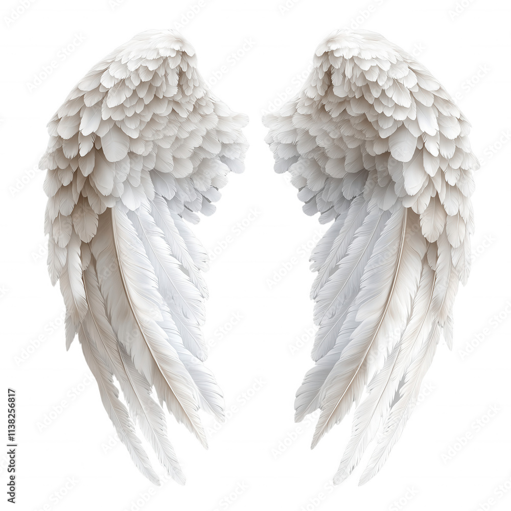 The wings of a white angel are shown in detail The wings of a white angel are shown in detail
