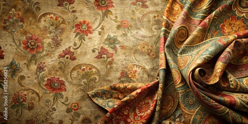 Wallpaper Mural Elegant Draped Fabric with Vintage Floral Pattern and Rich Autumnal Hues Torontodigital.ca