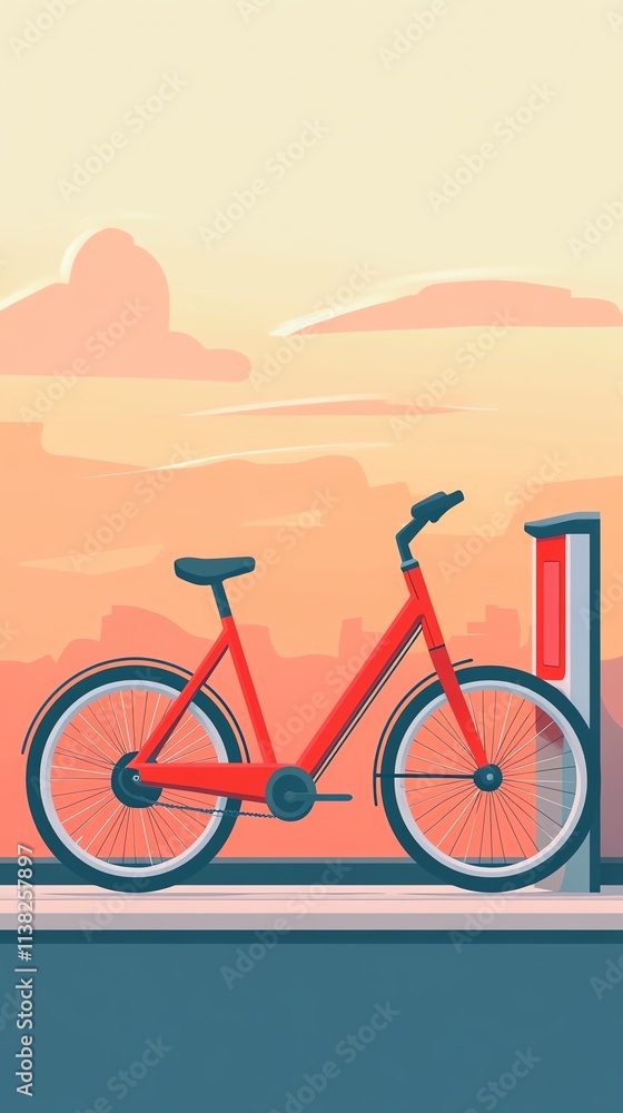 Fototapeta premium Red bicycle parked at charging station