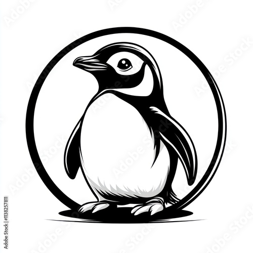 Adorable penguin chick in a circle. photo