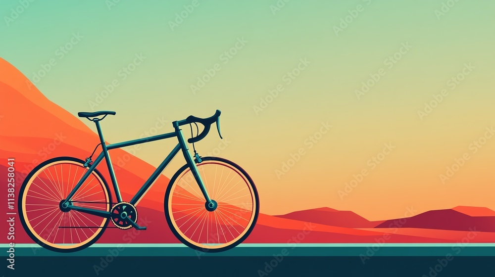 Fototapeta premium Road bike sunset desert landscape