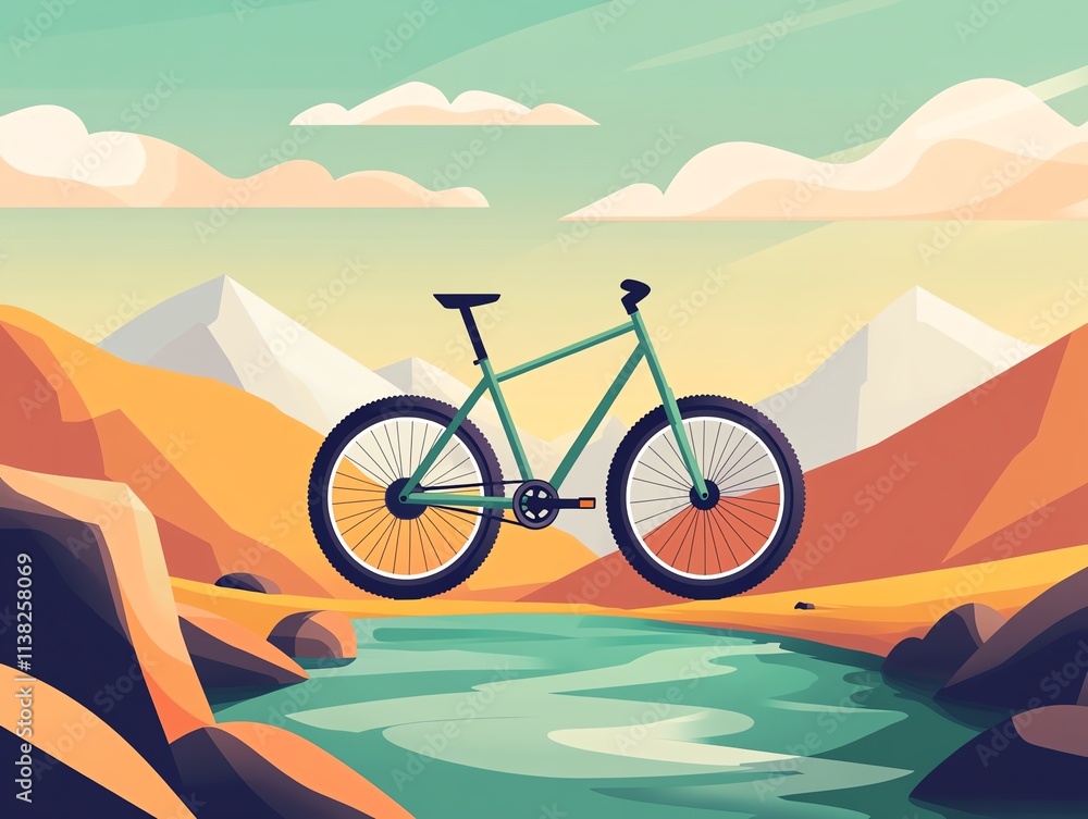 Fototapeta premium Mountain bike by stream, scenic view