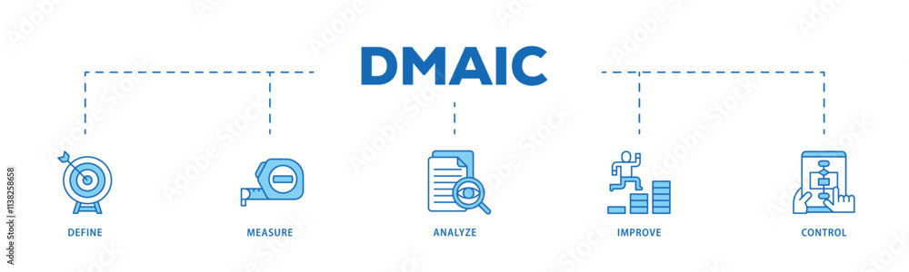 Dmaic infographic icon flow process which consists of management, performance, development, target icon live stroke and easy to edit . Dmaic infographic icon flow process which consists of management, performance, development, target icon live stroke and easy to edit .