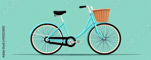 Vintage bicycle with a classic frame and wicker basket, exuding nostalgic charm, flat design illustration photo