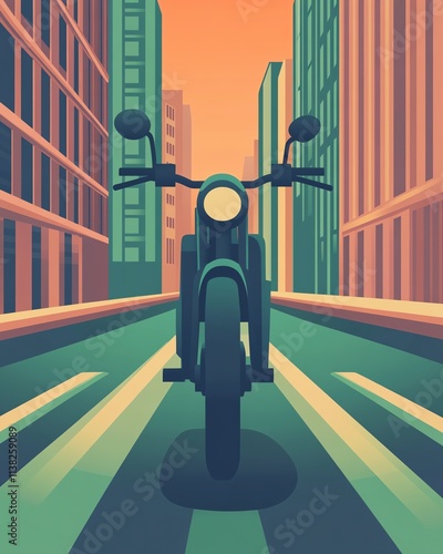 Motorcycle on city street, vector art