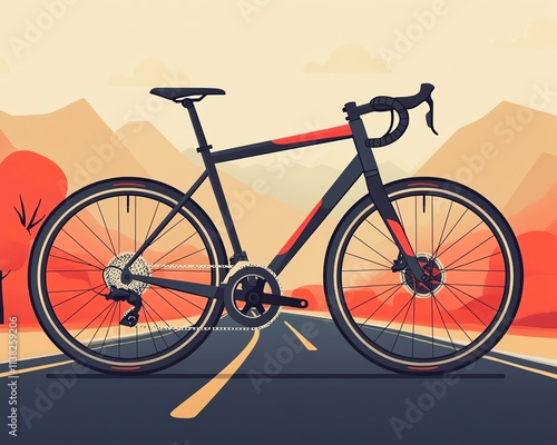 Gravel bike on scenic road illustration