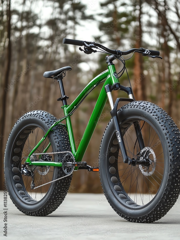 Green fat tire bike on pavement Green fat tire bike on pavement
