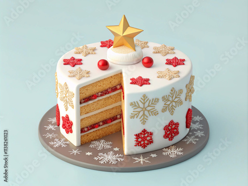 Christmas Cake with decoration ideas 3D illustration
