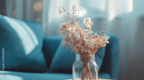 Dried Flowers in Jar on Table in Cozy Room
