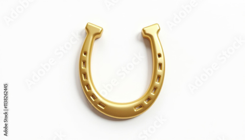 Shiny golden horseshoe on a white background symbolizing good luck