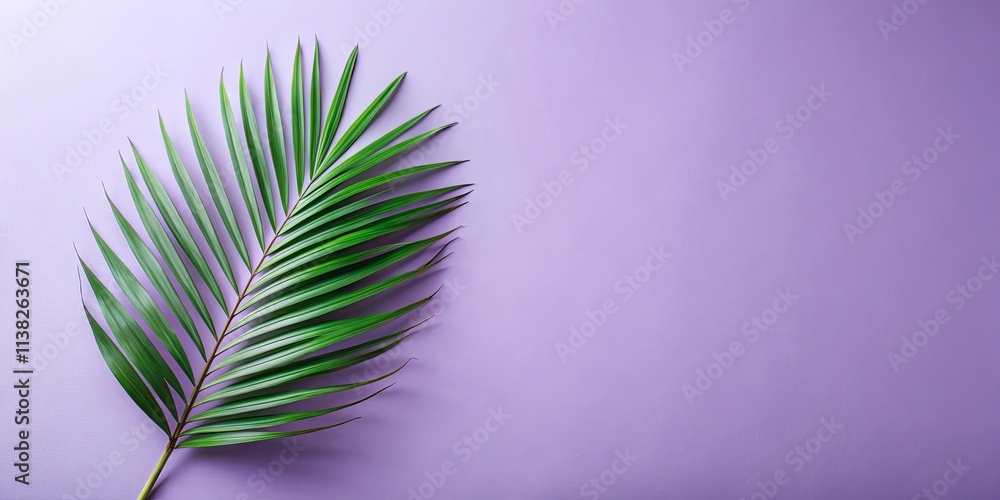 Fototapeta premium Single Palm Frond on Lavender Background, Minimalist Nature Scene with Copy Space