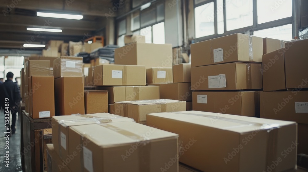 Warehouse operations efficient package handling in an industrial environment logistic center shipping viewpoint Warehouse operations efficient package handling in an industrial environment logistic center shipping viewpoint