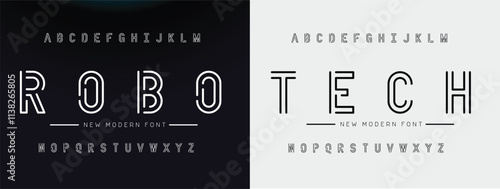 ROBO TECH, Abstract sport modern alphabet logo font. Typography bold typeface design for sport, technology, fashion, digital, future creative logos fonts. vector illustration
