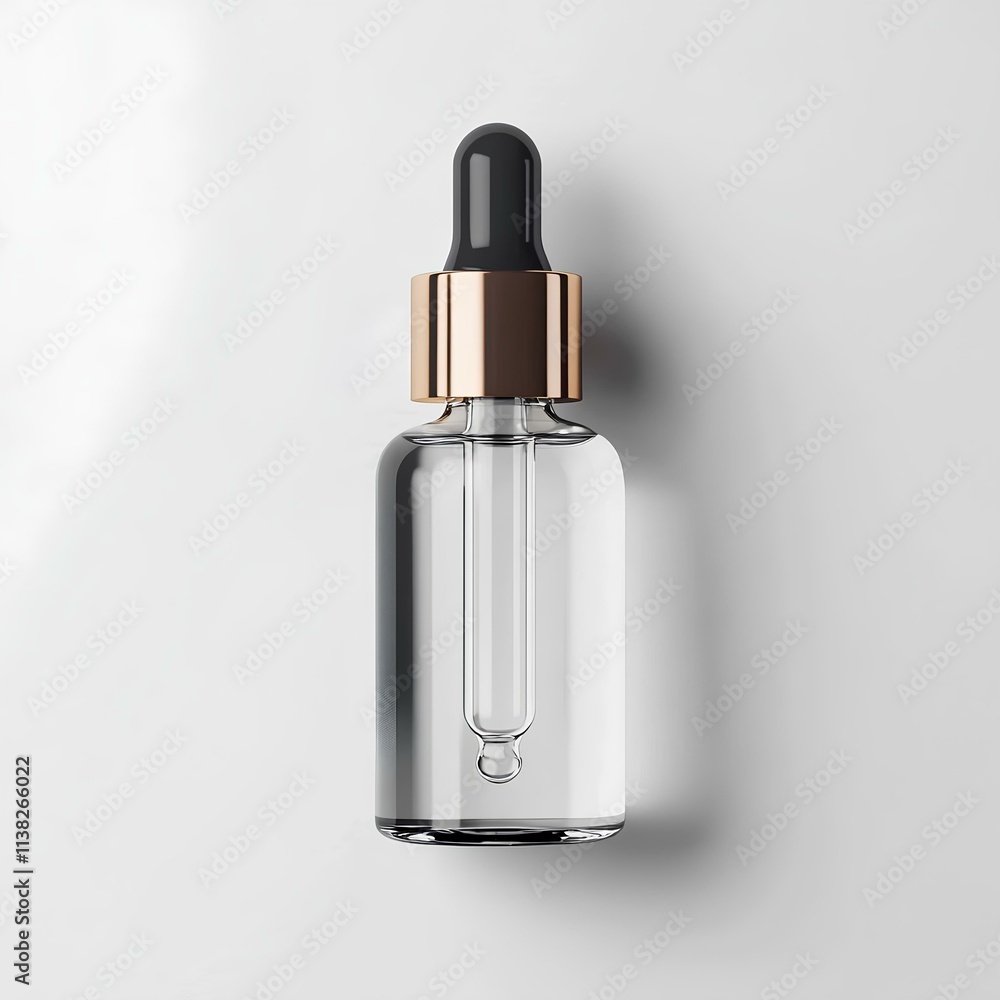 Naklejka premium Single transparent dropper bottle product packaging for beauty and skincare in white background