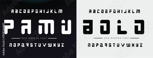 PAMU, Abstract sport modern alphabet logo font. Typography bold typeface design for sport, technology, fashion, digital, future creative logos fonts. vector illustration