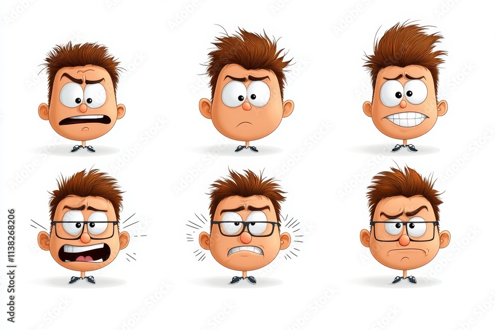 A flat, infographic-style illustration of a face showing different expressions, labeled with emotions A flat, infographic-style illustration of a face showing different expressions, labeled with emotions