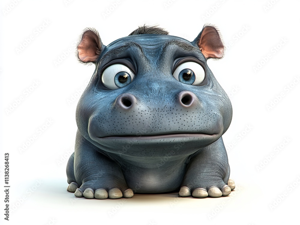 Adorable Cartoon Hippo in 3D Illustration - A Cute Animal Portrait Adorable Cartoon Hippo in 3D Illustration - A Cute Animal Portrait