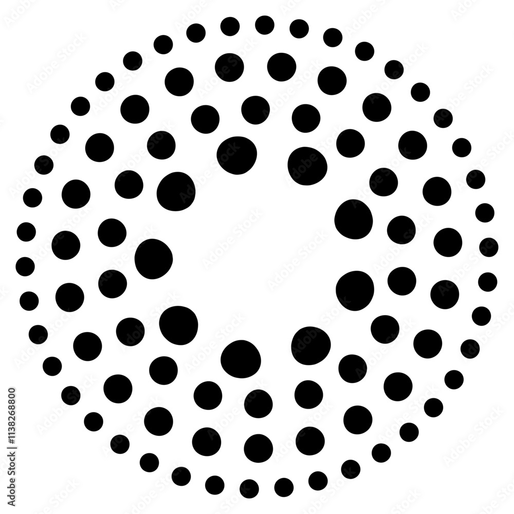Halftone dotted speed lines circle. Geometric art in circle form. Round swirl movement symbol. Halftone circular dotted frame. Vector design element Halftone dotted speed lines circle. Geometric art in circle form. Round swirl movement symbol. Halftone circular dotted frame. Vector design element