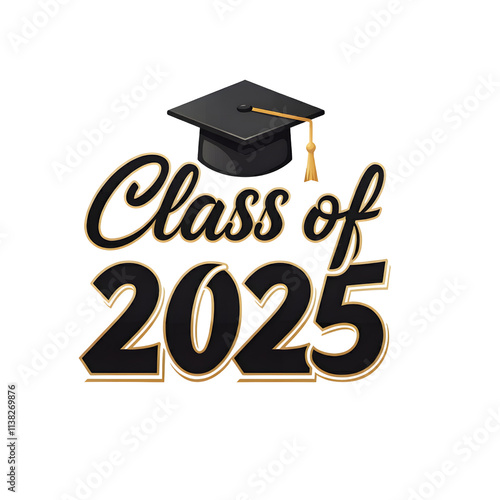 Wallpaper Mural Stylized 'Class of 2025' lettering in black and gold with a small cap icon above the text, Graduation. convocation. png isolated background. transparent background. Torontodigital.ca