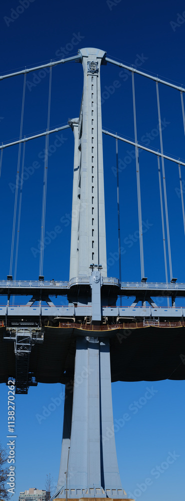 The Ben Franklin Bridge built in 1926 spanning between Philadelphia PA and Camden New Jersey on a beautiful blue sky afternoon The Ben Franklin Bridge built in 1926 spanning between Philadelphia PA and Camden New Jersey on a beautiful blue sky afternoon