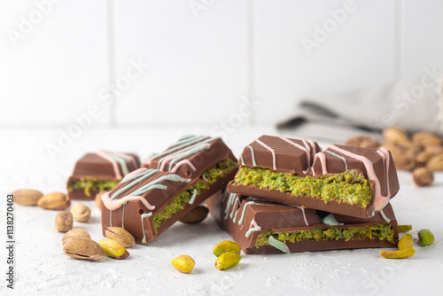 Canvas Print Trend chocolate; Dubai chocolate is made with pistachio paste and kadayif