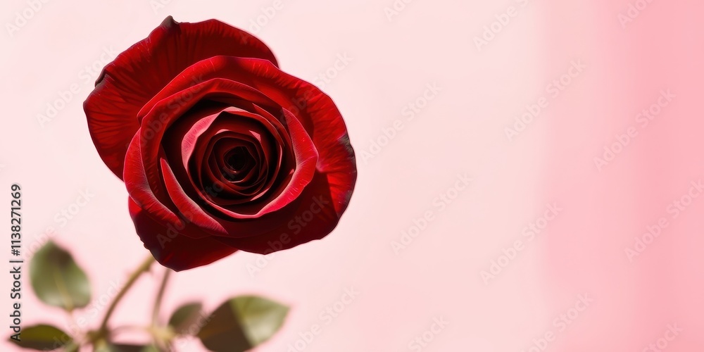 A Single Red Rose Against a Soft Pink Background, A Symbol of Love and Passion A Single Red Rose Against a Soft Pink Background, A Symbol of Love and Passion