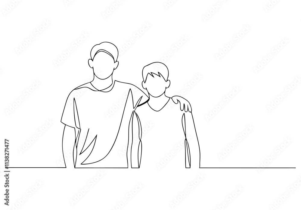 Continuous One-Line Drawing of Two Brothers - Minimalist Family Bond Art Continuous One-Line Drawing of Two Brothers - Minimalist Family Bond Art