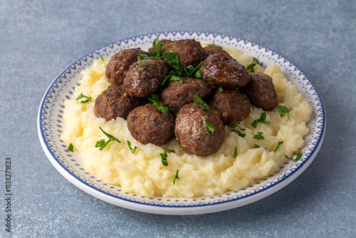 "Köttbullar", traditional swedish meatballs with mashed potatoes