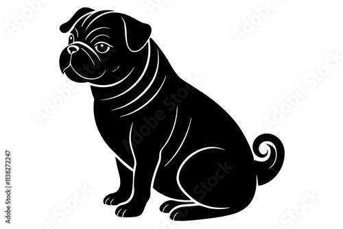 Pug Silhouette Vector Illustration of a Charming Dog with a Wrinkled Face and Curled Tail photo