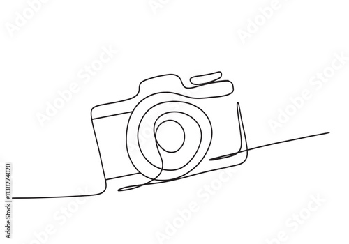 Single line Camera drawing . One line photography tool