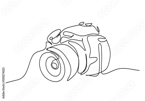 Single line Camera drawing . One line photography tool