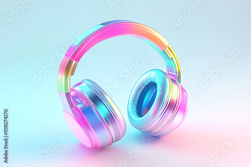 Rainbow Colored Headphones 3D Render for Tech and Audio Art. photo