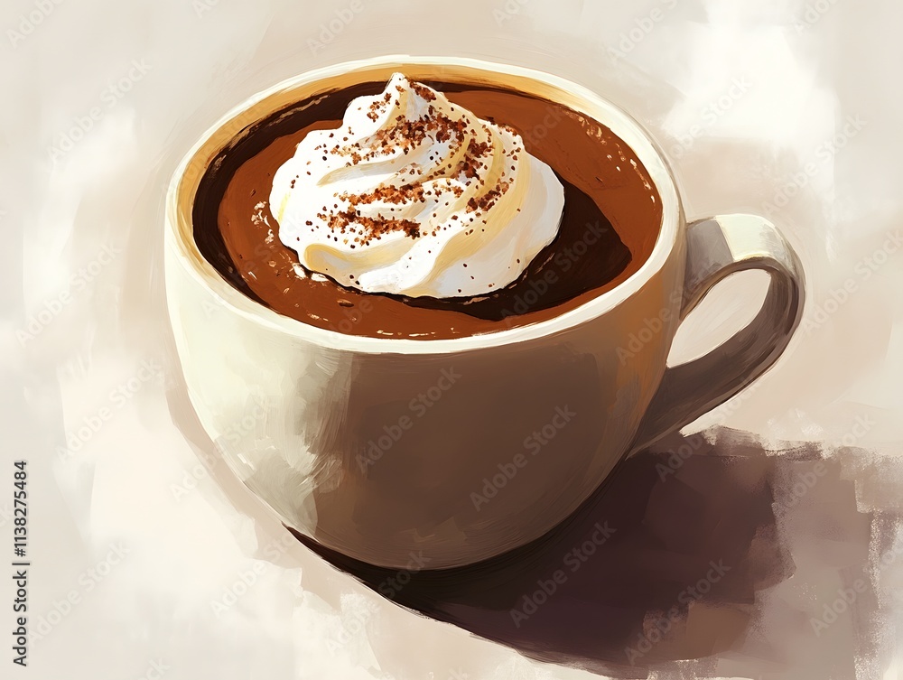 Indulge in the creamy richness of hot chocolate topped with fluffy whipped cream and a sprinkle of cocoa, perfect for cozy moments and warming winter evenings.