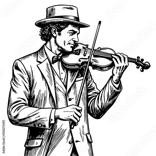 Vintage violinist playing at Sanremo Festival, musical artistry