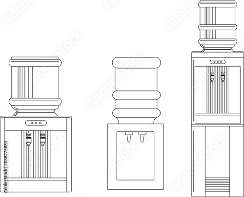 vector sketch illustration of the silhouette of a gallon water dispenser design for filling drink bottles.eps