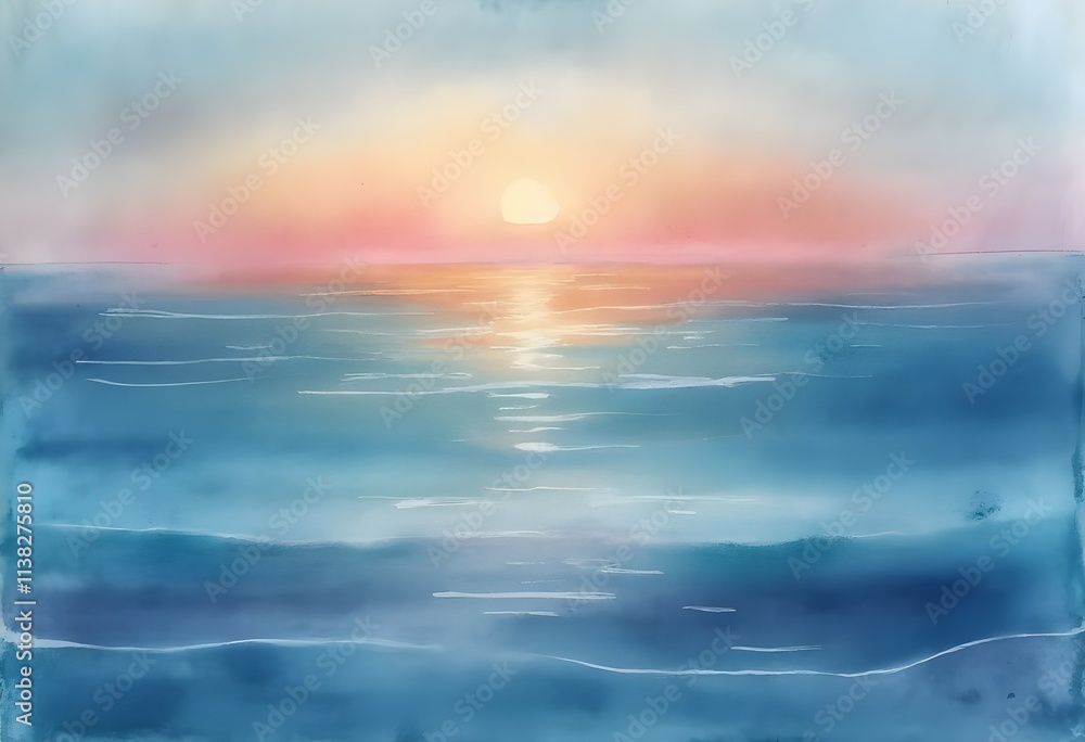 Obraz premium Soft Watercolor Seascape with Pastel Colors at Dawn