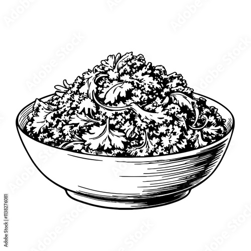 Kale salad illustration in vintage style, nutrition concept