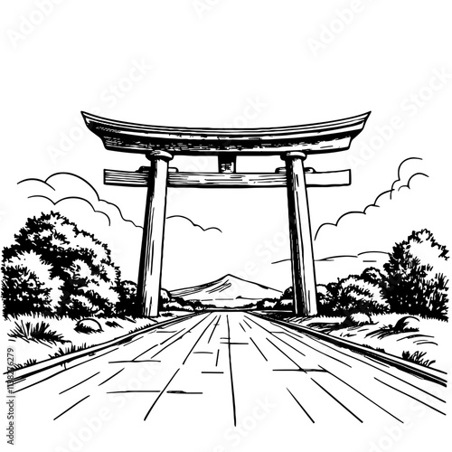 Torii gate sketch symbolizing National Foundation Day of Japan